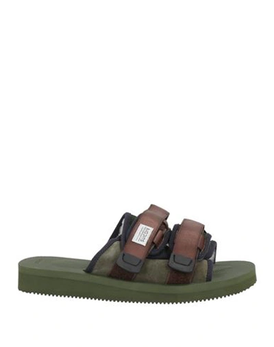 Shop Suicoke Man Sandals Dark Green Size 9 Bovine Leather, Shearling, Rubber