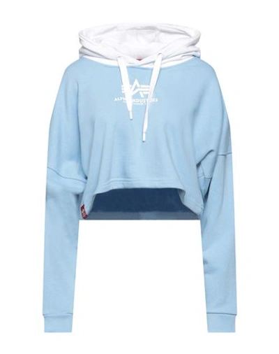 Alpha Industries Woman Sweatshirt Sky Blue Size L Cotton, Polyester In Blue