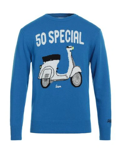 Shop Mc2 Saint Barth Man Sweater Azure Size L Wool, Viscose, Polyamide, Cashmere In Blue