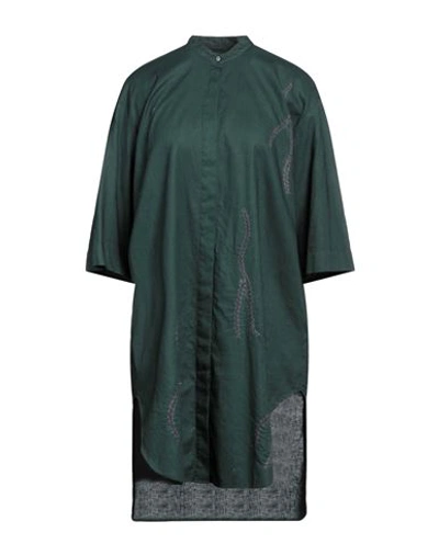 Shop Suzusan Woman Mini Dress Dark Green Size M Cotton, Linen, Ramie