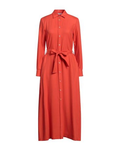 Shop Caliban Woman Maxi Dress Orange Size 4 Virgin Wool, Tencel Lyocell