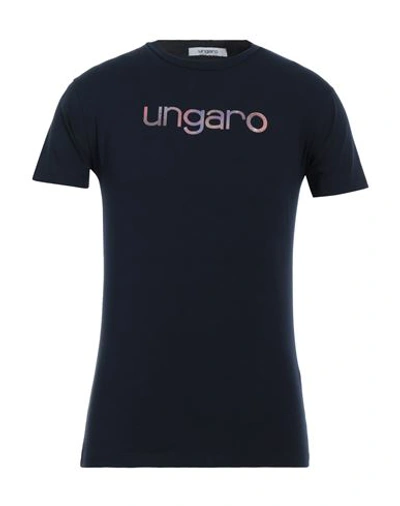 Shop Ungaro Man T-shirt Midnight Blue Size M Cotton, Elastane