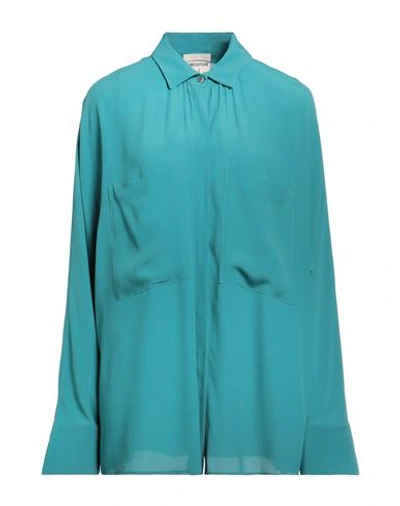 Shop Semicouture Woman Shirt Turquoise Size 8 Acetate, Silk In Blue