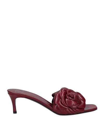 Shop Valentino Garavani Woman Sandals Burgundy Size 7.5 Soft Leather In Red