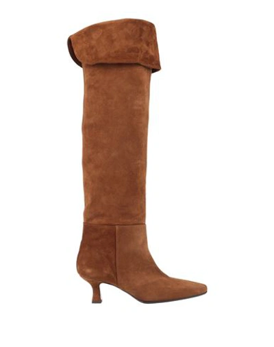 Shop Anna F . Woman Boot Camel Size 9 Soft Leather In Beige