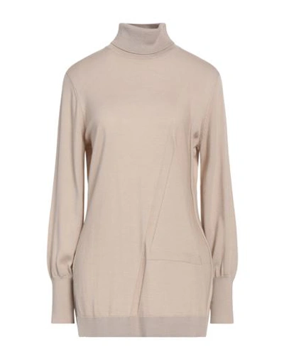 Armani Exchange Woman Turtleneck Beige Size L Virgin Wool, Elastane, Polyamide, Wool In Beige