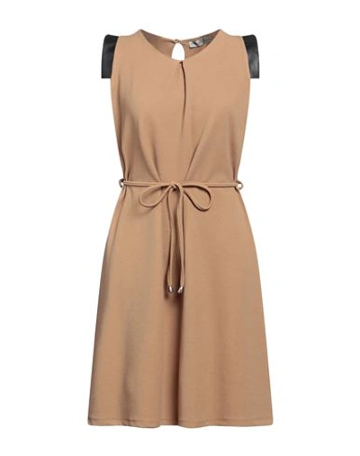 Shop Boutique De La Femme Woman Midi Dress Sand Size L Polyester, Elastane In Beige