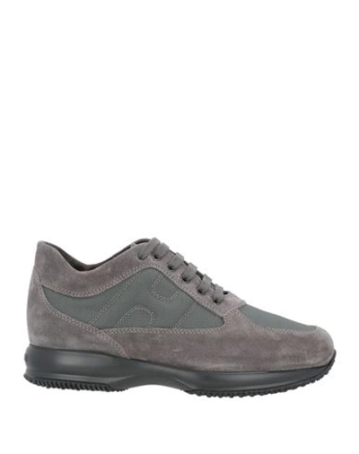 Shop Hogan Man Sneakers Lead Size 9 Soft Leather, Textile Fibers In Grey