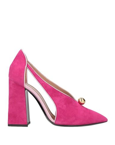 Shop Pollini Woman Pumps Fuchsia Size 9 Soft Leather In Pink