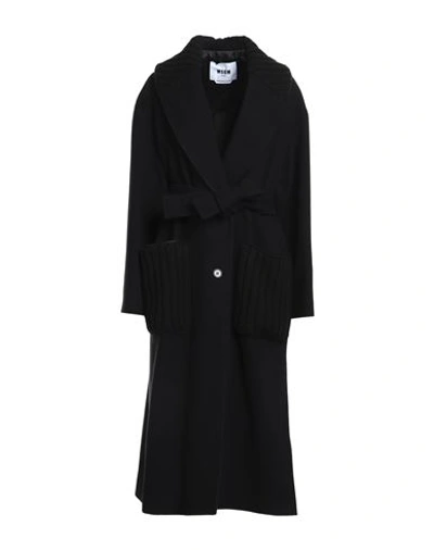 Msgm Woman Coat Black Size 10 Virgin Wool, Polyamide In Black