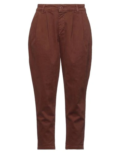 White Wise Woman Pants Brown Size 8 Cotton, Elastane In Brown