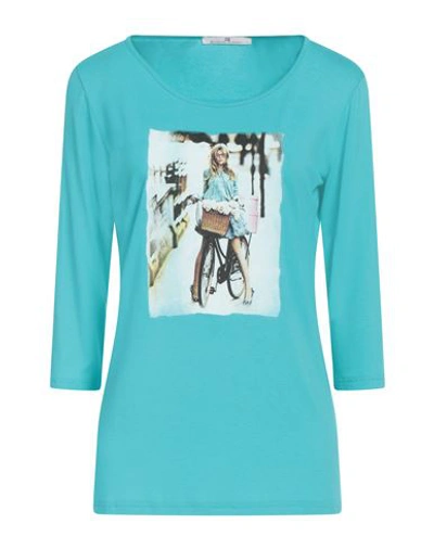 Shop Mr Massimo Rebecchi Woman T-shirt Turquoise Size M Viscose, Elastane In Blue