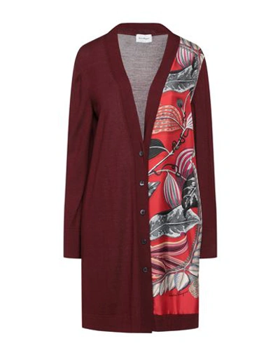 Shop Ferragamo Woman Cardigan Burgundy Size M Virgin Wool, Silk In Red