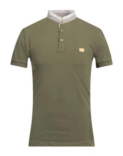 Shop Yes Zee By Essenza Man Polo Shirt Military Green Size S Cotton, Elastane