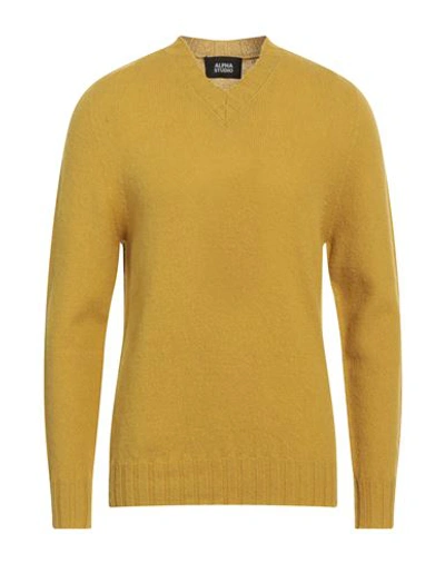 Shop Alpha Studio Man Sweater Ocher Size 40 Wool In Yellow