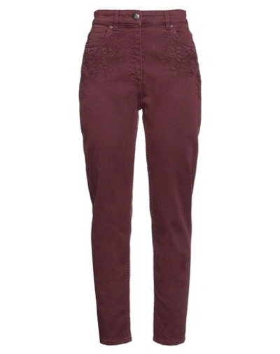 Shop Etro Woman Denim Pants Burgundy Size 31 Cotton, Elastane, Polyester In Red
