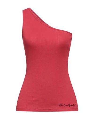 Shop Karl Lagerfeld Woman Top Brick Red Size Xxl Organic Cotton, Elastane