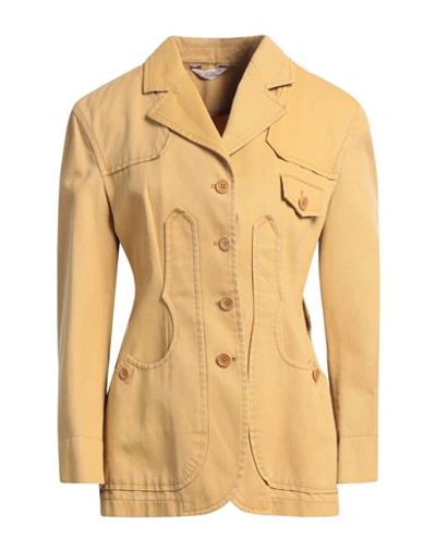 Shop Capalbio Woman Blazer Mustard Size 6 Cotton In Yellow