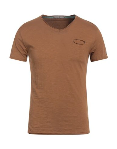 Shop Yes Zee By Essenza Man T-shirt Tan Size S Cotton In Brown
