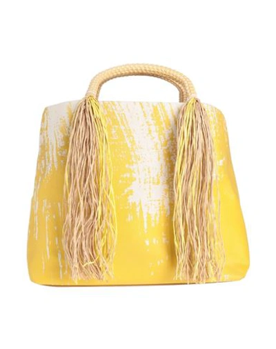 Shop Issey Miyake Woman Handbag Yellow Size - Textile Fibers, Natural Raffia