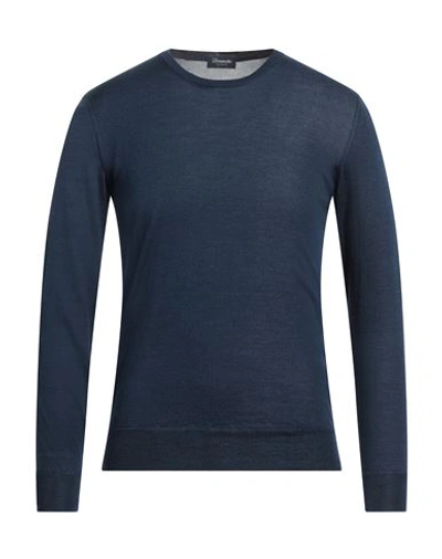 Shop Drumohr Man Sweater Navy Blue Size 38 Silk
