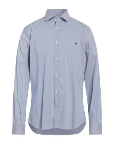 Shop Brooksfield Man Shirt Navy Blue Size 16 ½ Cotton, Polyamide, Elastane