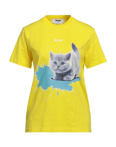 Msgm Woman T-shirt Yellow Size Xs Cotton In Yellow