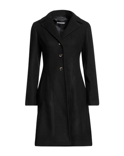 Shop Biancoghiaccio Woman Coat Black Size 12 Acrylic, Polyethylene, Wool