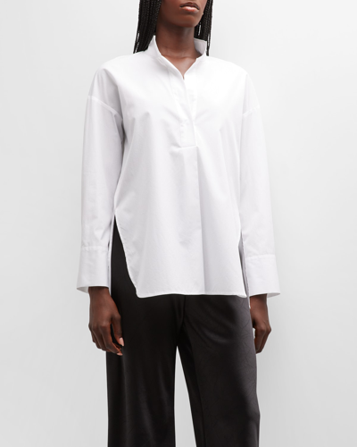 Shop Vince Half-placket Stand Collar Cotton Shirt In Optic White