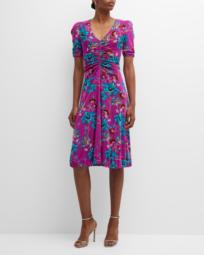 Shop Diane Von Furstenberg Koren Multi-print Reversible Ruched Midi Dress In Tg Lily Sm Skg Bt