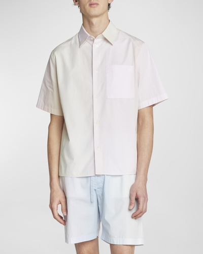 Shop Loewe Men's Fading Stripe Short-sleeve Shirt In Soft Blue/