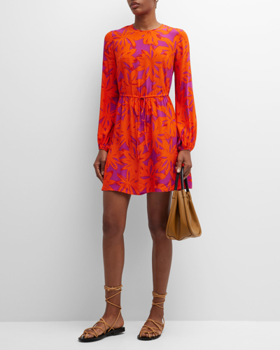 Shop Diane Von Furstenberg Sydney Floral-print Long-sleeve Mini Dress In Brushed Petal Ora