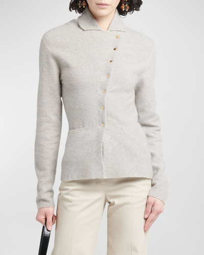 Shop Giorgio Armani Asymmetrical Cashmere-silk Knit Jacket In Grey