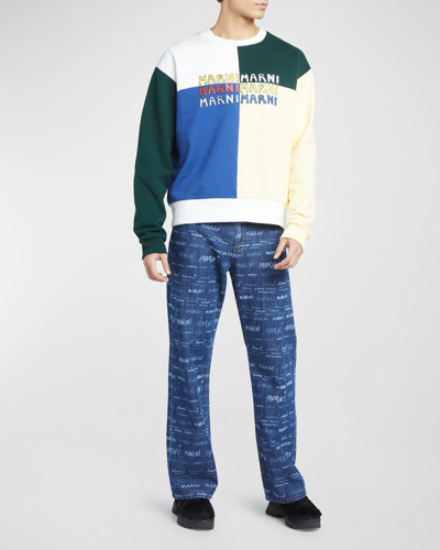 Shop Marni Men's Colorblock Logo Sweatshirt In Multicolor