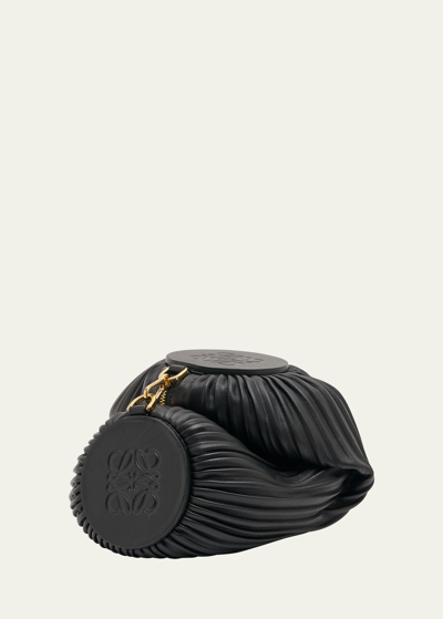 Shop Loewe X Paula's Ibiza Bracelet Pouch In Pleated Napa Leather With Leather Strap In Black