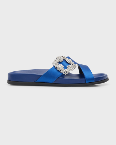 Shop Manolo Blahnik Chilanghi Crystal Buckle Slide Sandals In Bblu4326
