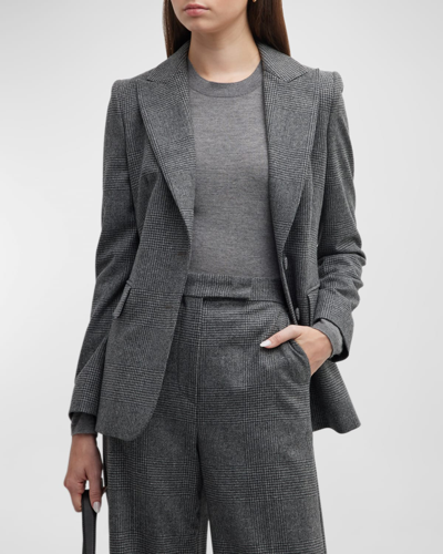 Shop Max Mara Catone Cashmere Blend Check Blazer Jacket In Dark Grey