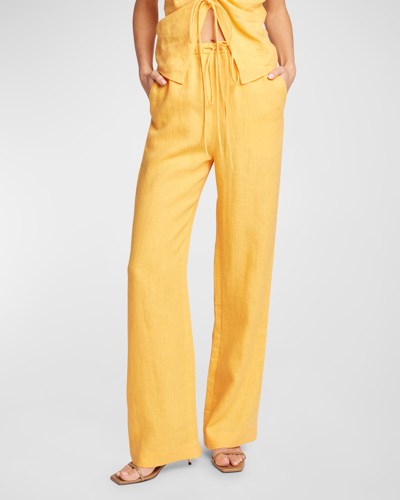 Shop Nanushka Linen Drawstring Pants In Orange