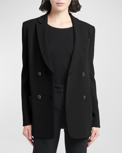 Shop Giorgio Armani Double-breasted Cady Blazer Jacket In Solid Black