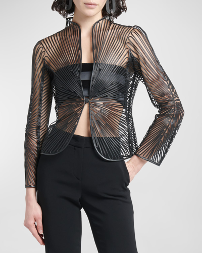 Shop Giorgio Armani Soutache Single-breasted Leather-embroidered Jacket In Solid Black