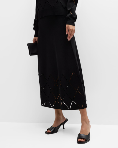 Shop Lela Rose Slash Cutout Pull-on Midi Skirt In Black