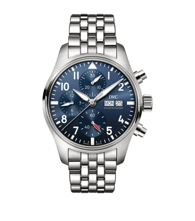 Shop Iwc Schaffhausen Stainless Steel Pilotâ€s Chronograph Watch 41mm In Blue