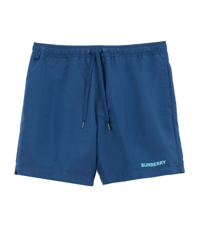 Shop Burberry Logo Print Swim Shorts In Blue