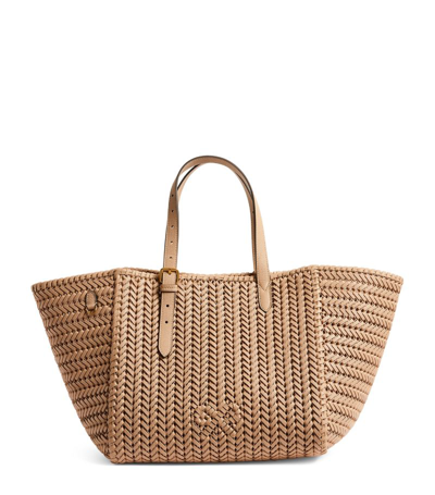 Shop Anya Hindmarch Leather Woven Neeson Tote Bag In Nude