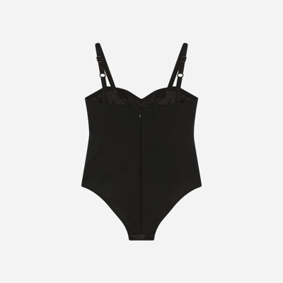 Dolce & Gabbana Stretch Satin Bodysuit With Fusible Rhinestones In マルチカラー