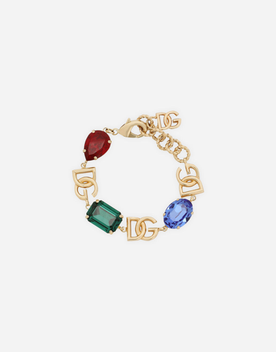 Shop Dolce & Gabbana Bracelet With Dg Logo And Multi-colored Rhinestones In Multicolor