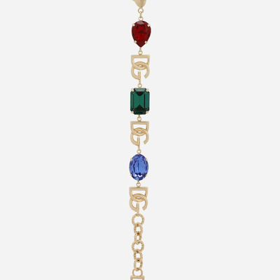 Shop Dolce & Gabbana Bracelet With Dg Logo And Multi-colored Rhinestones In Multicolor