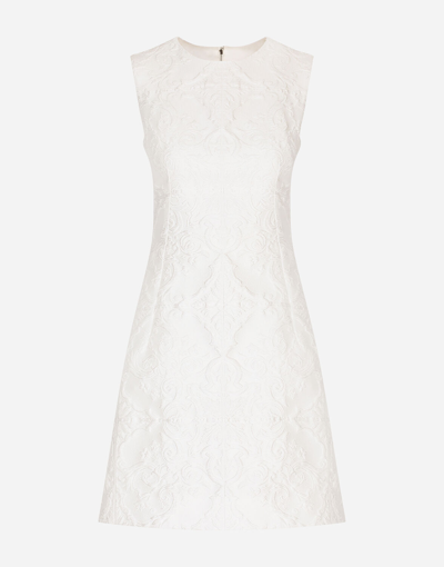 Shop Dolce & Gabbana Short Brocade Dress In White