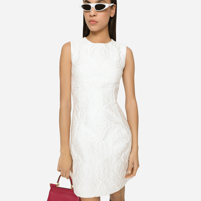 Shop Dolce & Gabbana Short Brocade Dress In White
