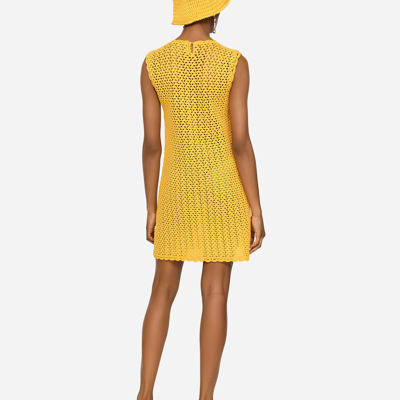 Shop Dolce & Gabbana Short Sleeveless Crochet Dress In Yellow